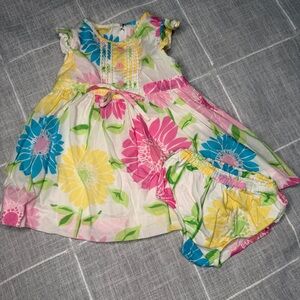 Lilly Pulitzer White Label 12-18 Months Floral Dress with Bloomers Cabana Floral